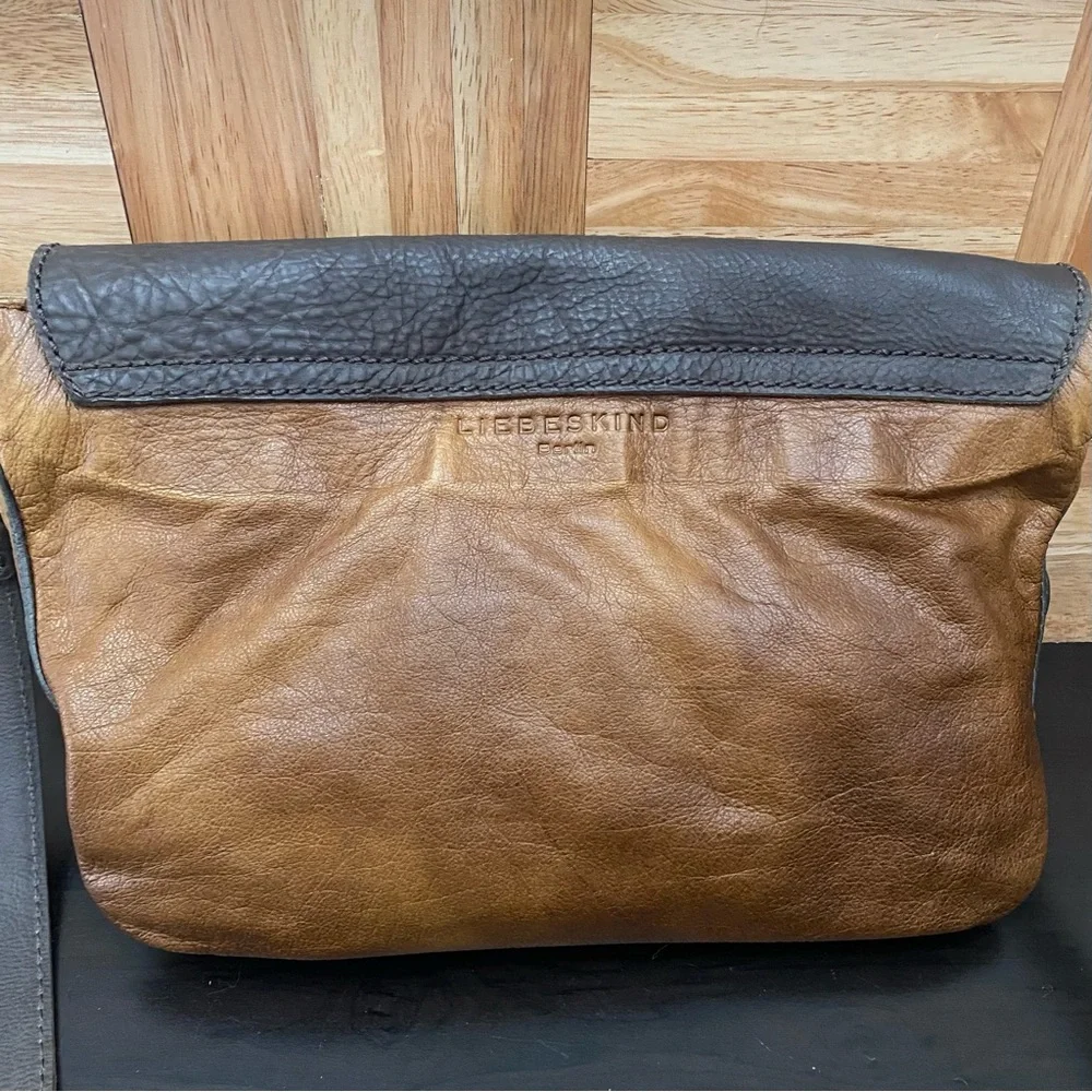 LIEBESKIND Berlin “Olivia” Two-tone Brown/Gray Flap Messenger Bag
